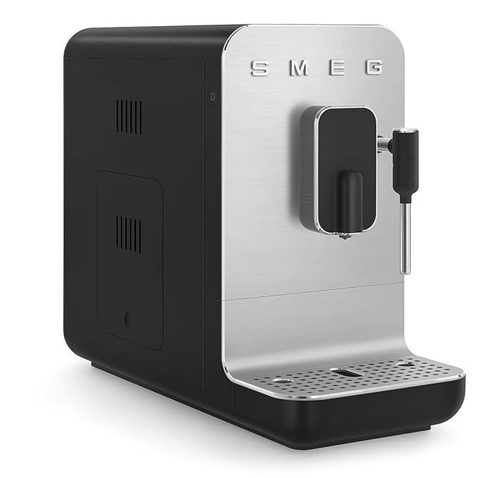 Smeg, BCC12BLMEU Automatic Espresso Coffee Machine, Steam Lance, Integrated Coffee Grinder, 1.4L Tank, Removable Drip Drawer, Compact Size, 1350W, Black-Online Mahajan Electronics