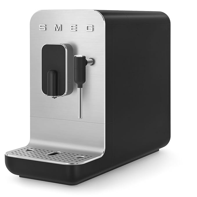 Smeg, BCC12BLMEU Automatic Espresso Coffee Machine, Steam Lance, Integrated Coffee Grinder, 1.4L Tank, Removable Drip Drawer, Compact Size, 1350W, Black-Online Mahajan Electronics