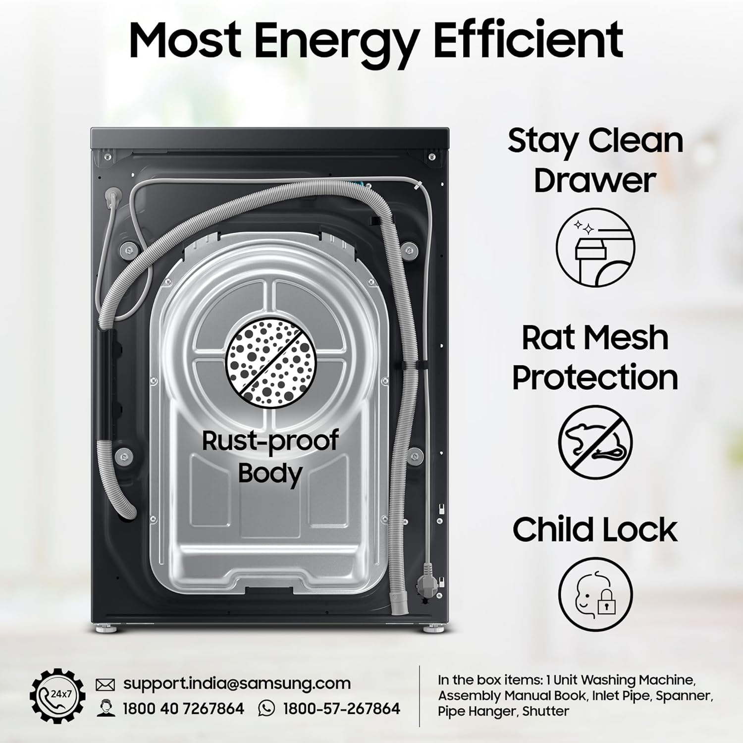 Samsung WW12DB7B24GBTL, Black 12 kg, 5 Star, AI Control, Super Speed, Wi-Fi, Hygiene Steam with Inbuilt Heater, Digital Inverter, Fully-Automatic Front Load Washing Machine. Mahajan Electronics Online