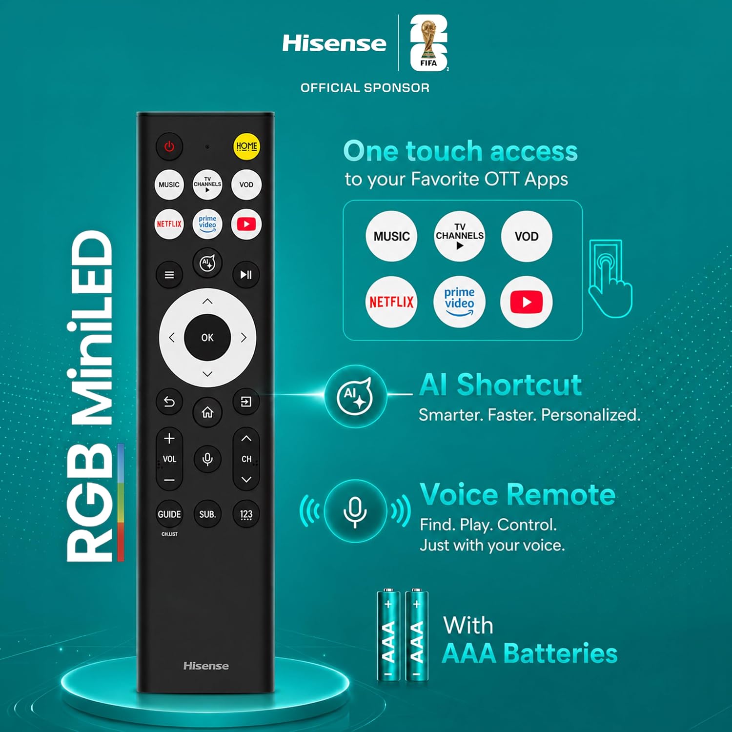Hisense 55 Inch 55UR8S | RGB MiniLED | Hi-View AI Engine RGB | Native 180Hz Game Mode | Up to 3500 nits Peak Brightness | IMAX Enhanced | 2.1.2 Multi-Channel Surround | AI RGB Light Sensor-Online Mahajan Electronics