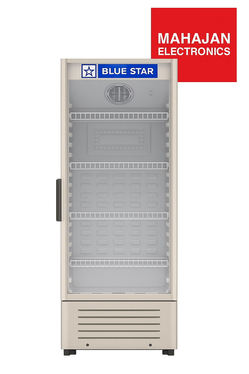 Blue Star refrigerator with Mahajan Electronics logo on a white background