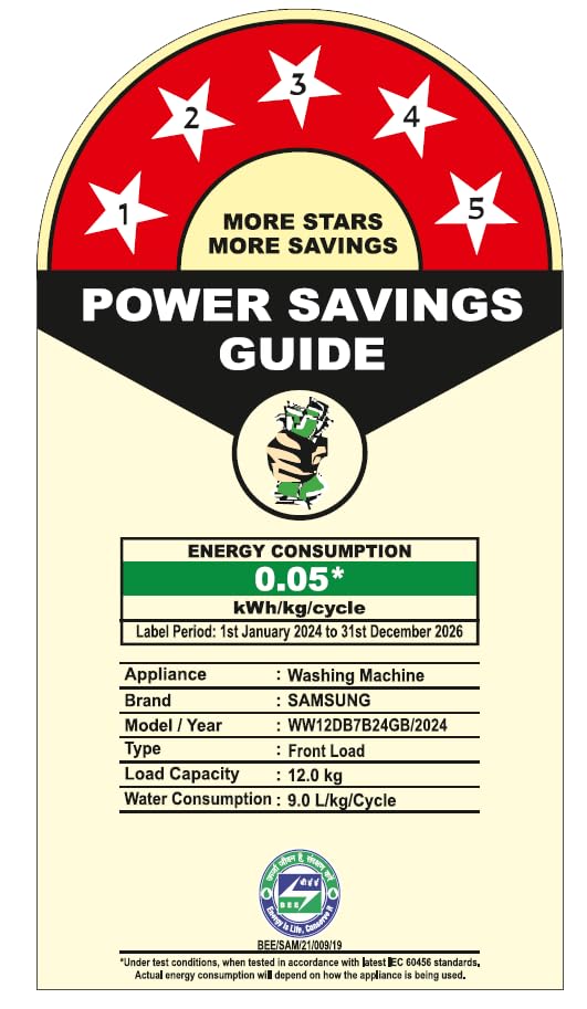 Samsung WW12DB7B24GBTL, Black 12 kg, 5 Star, AI Control, Super Speed, Wi-Fi, Hygiene Steam with Inbuilt Heater, Digital Inverter, Fully-Automatic Front Load Washing Machine. Mahajan Electronics Online