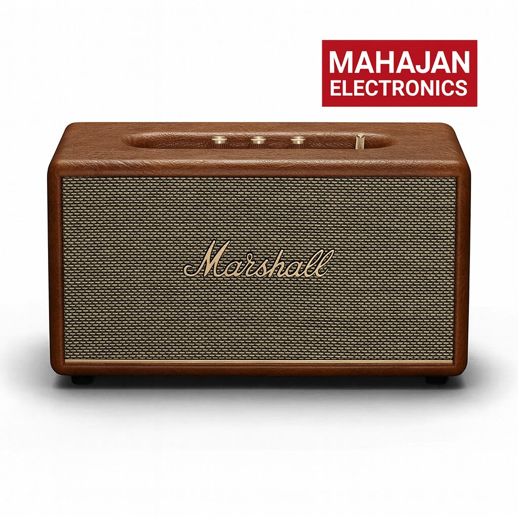 Marshall speaker with Mahajan Electronics logo on a white background