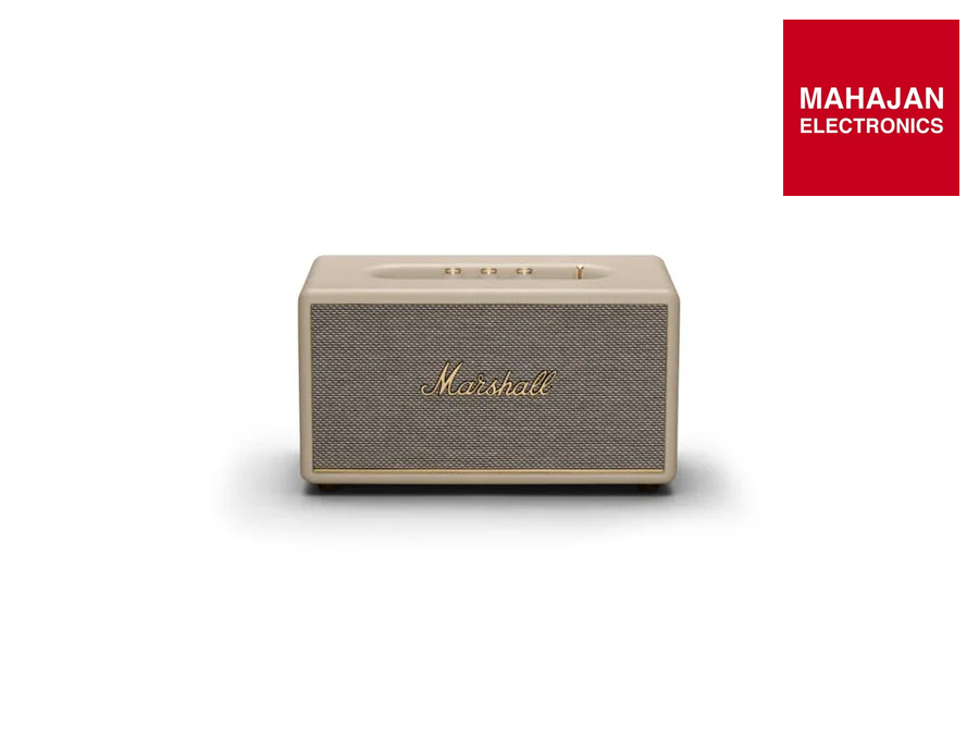 Marshall speaker with Mahajan Electronics logo on a white background