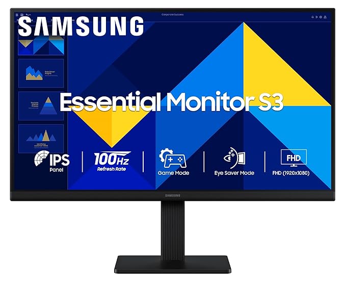Samsung 24" (60.5 cm) LS24D300GAWXXL|Black  S3 Flat Monitor|Super Slim Borderless Design|IPS Panel|FHD 1920 x 1080|100 Hz|5 ms|Ports-HDMI,VGA|Game Mode|Eye Saver Mode||Wall Mountable-Online Mahajan Electronics