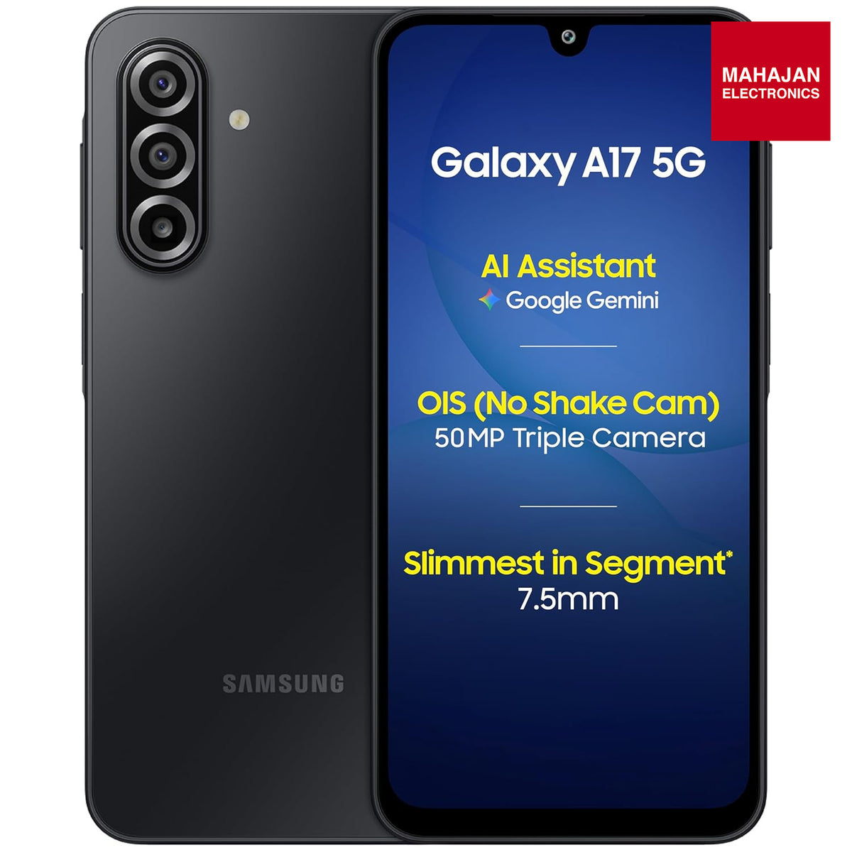 Samsung Galaxy A17 5G (Black, 8GB RAM, 128GB Storage) | 50 MP No Shake Camera | Gemini Live | Circle to Search | Super AMOLED | Corning Gorilla Glass Victus | 7.5mm Sleek | AI | Without Adapter Samsung – Mahajan Electronics Online.