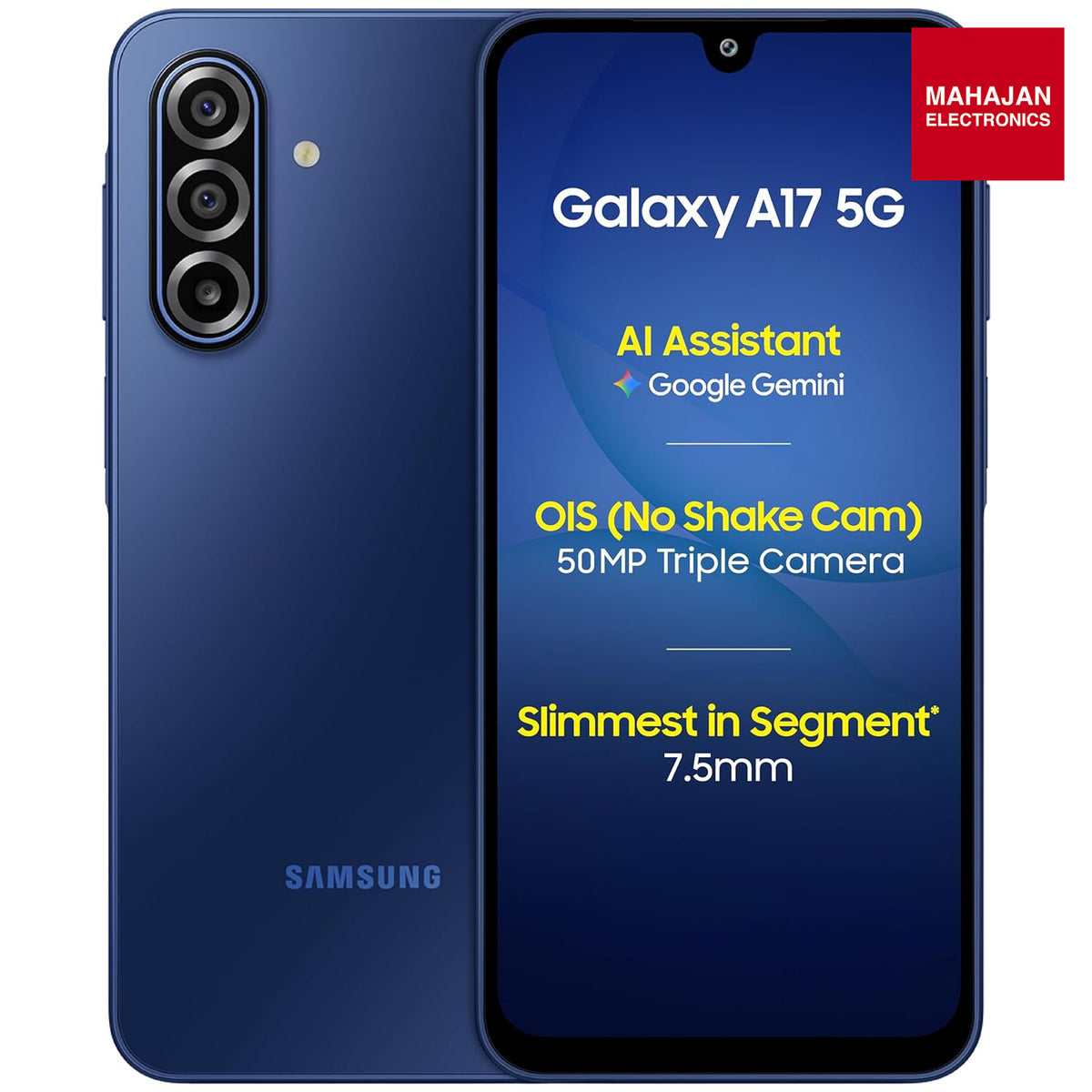 Samsung Galaxy A17 5G (Blue, 8GB RAM, 128GB Storage) | 50 MP No Shake Camera | Gemini Live | Circle to Search | Super AMOLED | Corning Gorilla Glass Victus | 7.5mm Sleek | AI | Without Adapter Samsung – Mahajan Electronics Online.