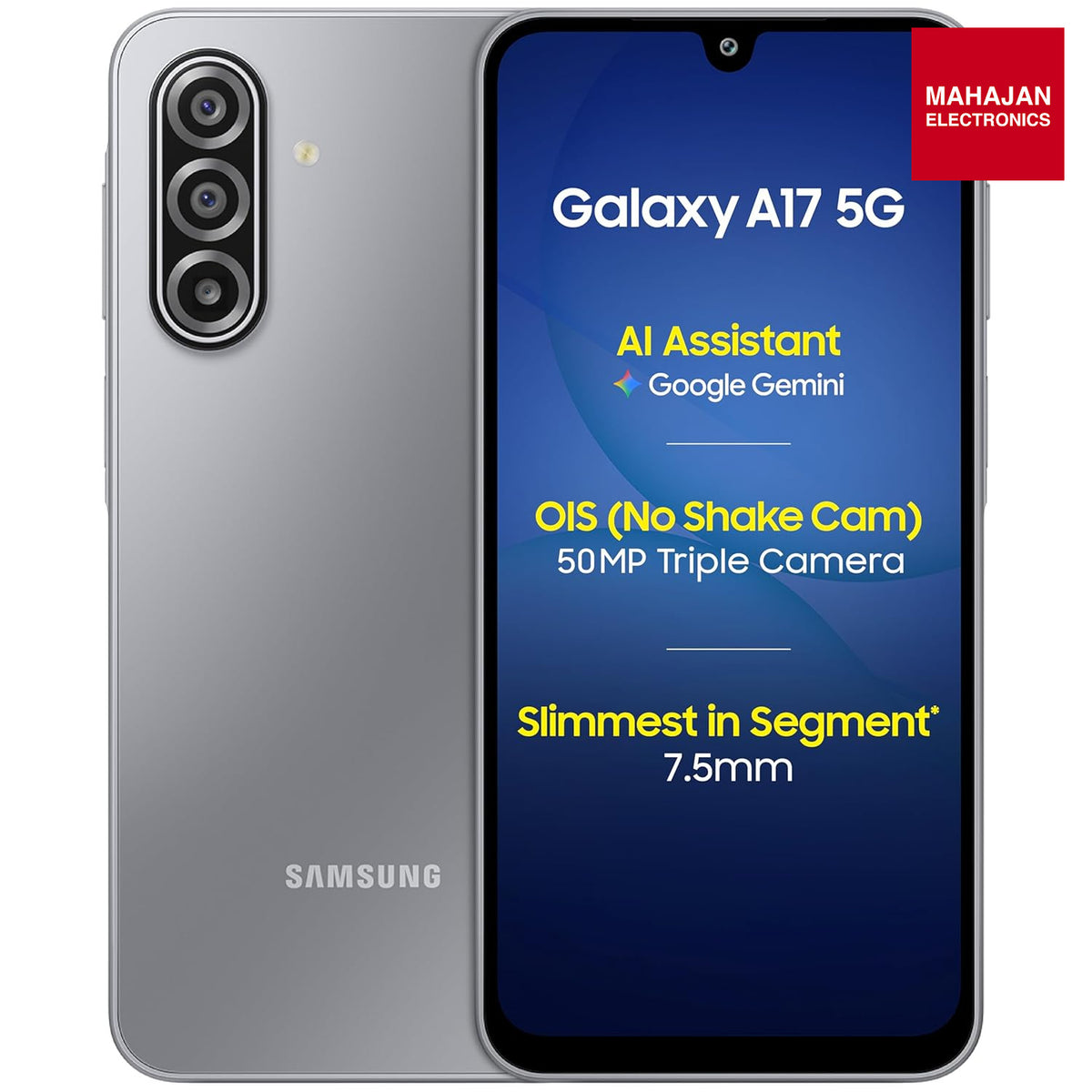 Samsung Galaxy A17 5G (Gray, 8GB RAM, 128GB Storage) | 50 MP No Shake Camera | Gemini Live | Circle to Search | Super AMOLED | Corning Gorilla Glass Victus | 7.5mm Sleek | AI | Without Adapter Samsung – Mahajan Electronics Online.