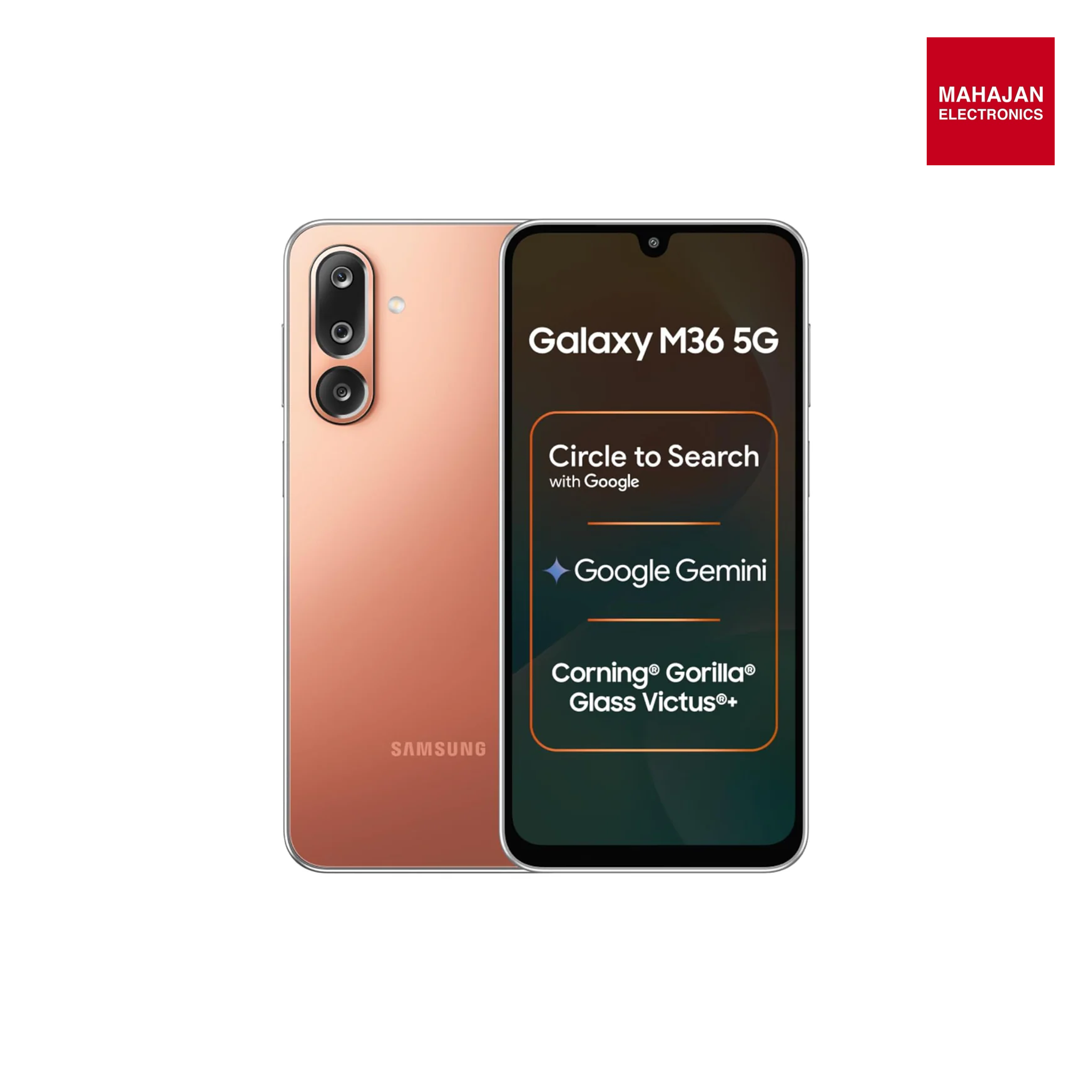 Samsung Galaxy M36 5G Mobile (Orange Haze, 6GB RAM, 128GB Storage) | Google Gemini| Gorilla Glass Victus+ | 7.7mm | AI Enhanced 50MP OIS Triple Camera | Nightography| Lag-free Gaming | Without Charger Mahajan Electronics Online