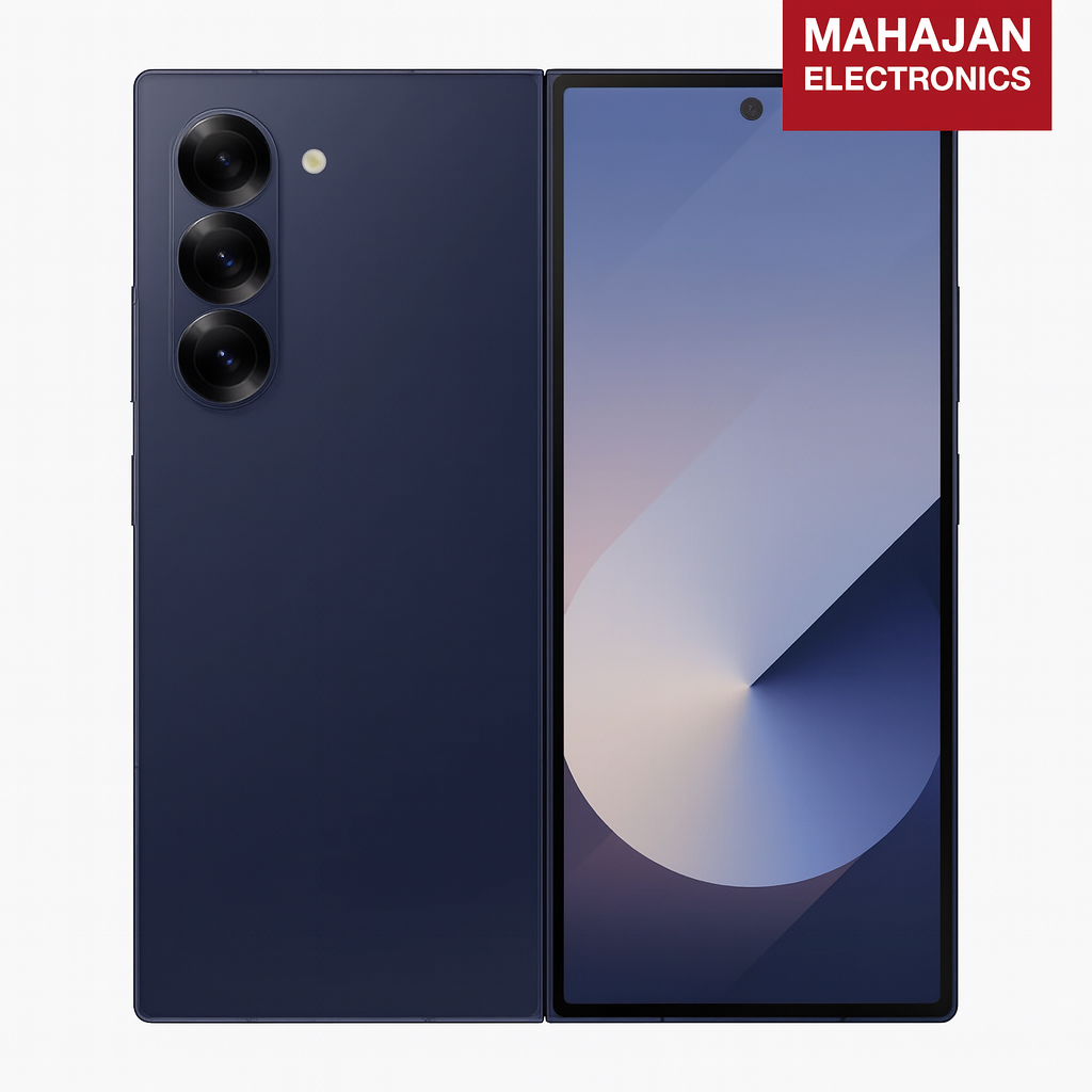 Smartphone with a Mahajan Electronics label on a white background