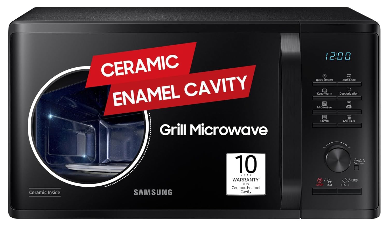 Samsung MG23A3515AK/TL 23L Grill Microwave Oven (Black) with Ceramic Enamel Cavity, Eco Mode, Quick Defrost & Browning Plus