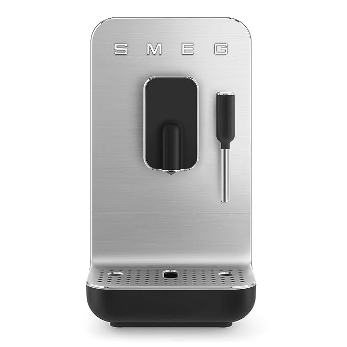Smeg, BCC12BLMEU Automatic Espresso Coffee Machine, Steam Lance, Integrated Coffee Grinder, 1.4L Tank, Removable Drip Drawer, Compact Size, 1350W, Black-Online Mahajan Electronics