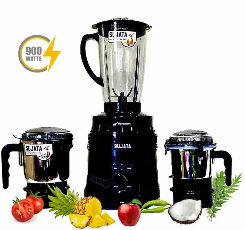 SUJATA Supermix Black 900W Juicer Mixer Grinder (3 Jars, Black) - Mahajan Electronics Online