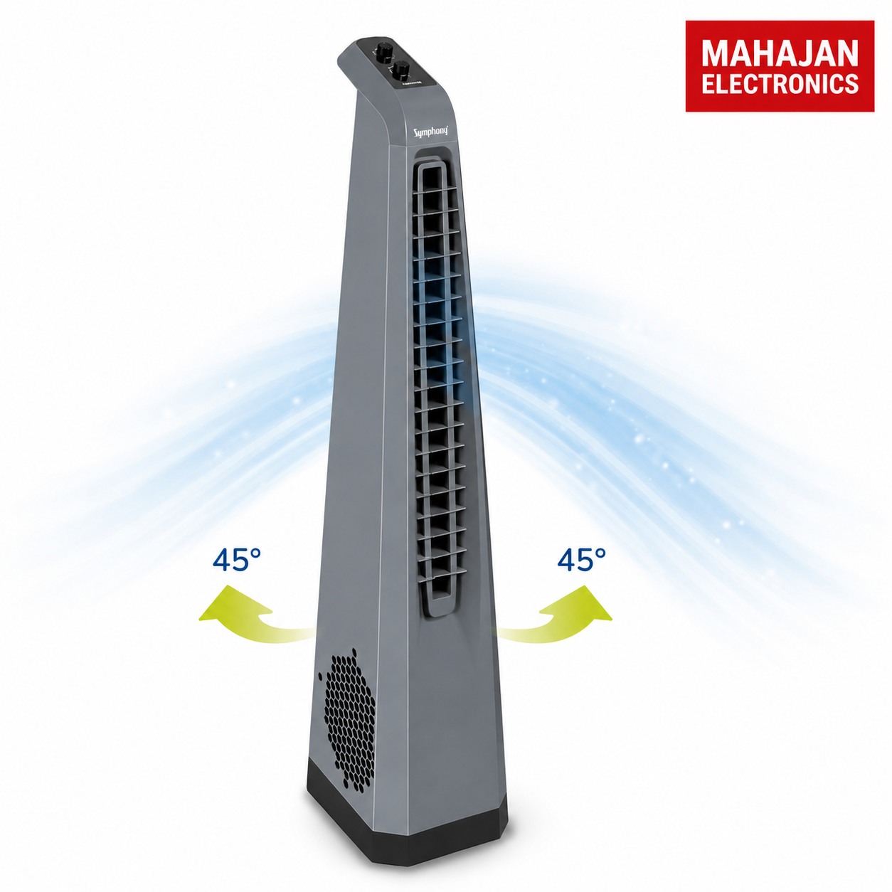 Symphony Surround Sr. Bladeless Tower Fan for Room | 90 Degree Swivel Action, Knob Control Panel | Low Power Consumption | Removable Dust Filter For Clean | 1 Year Warranty | Grey AFNTf03 Symphony
