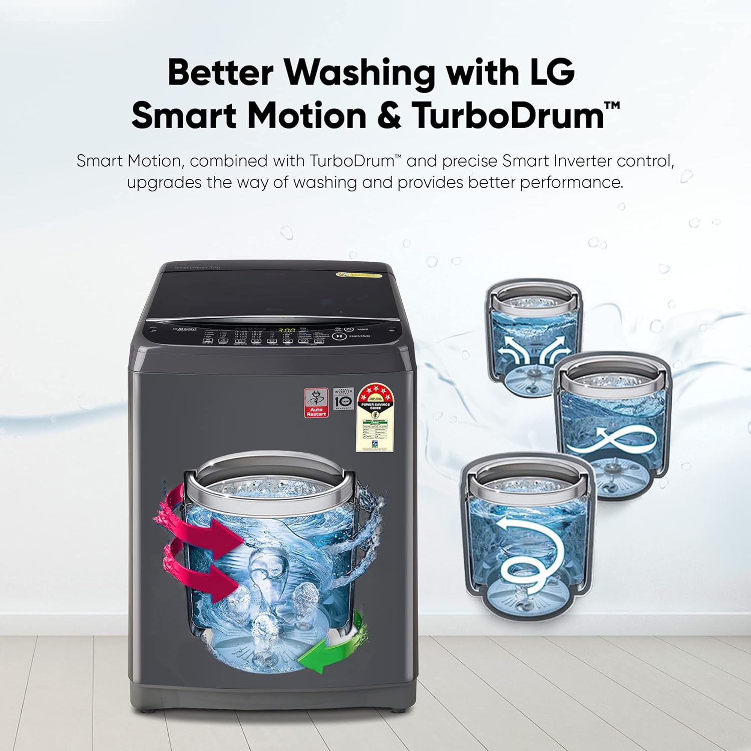 LG 10 Kg 5 Star Inverter TurboDrum Fully Automatic Top Loading Washing Machine (T10SJMB1Z, Jet Spray+, Smart Closing Door, Middle Black) - Mahajan Electronics Online