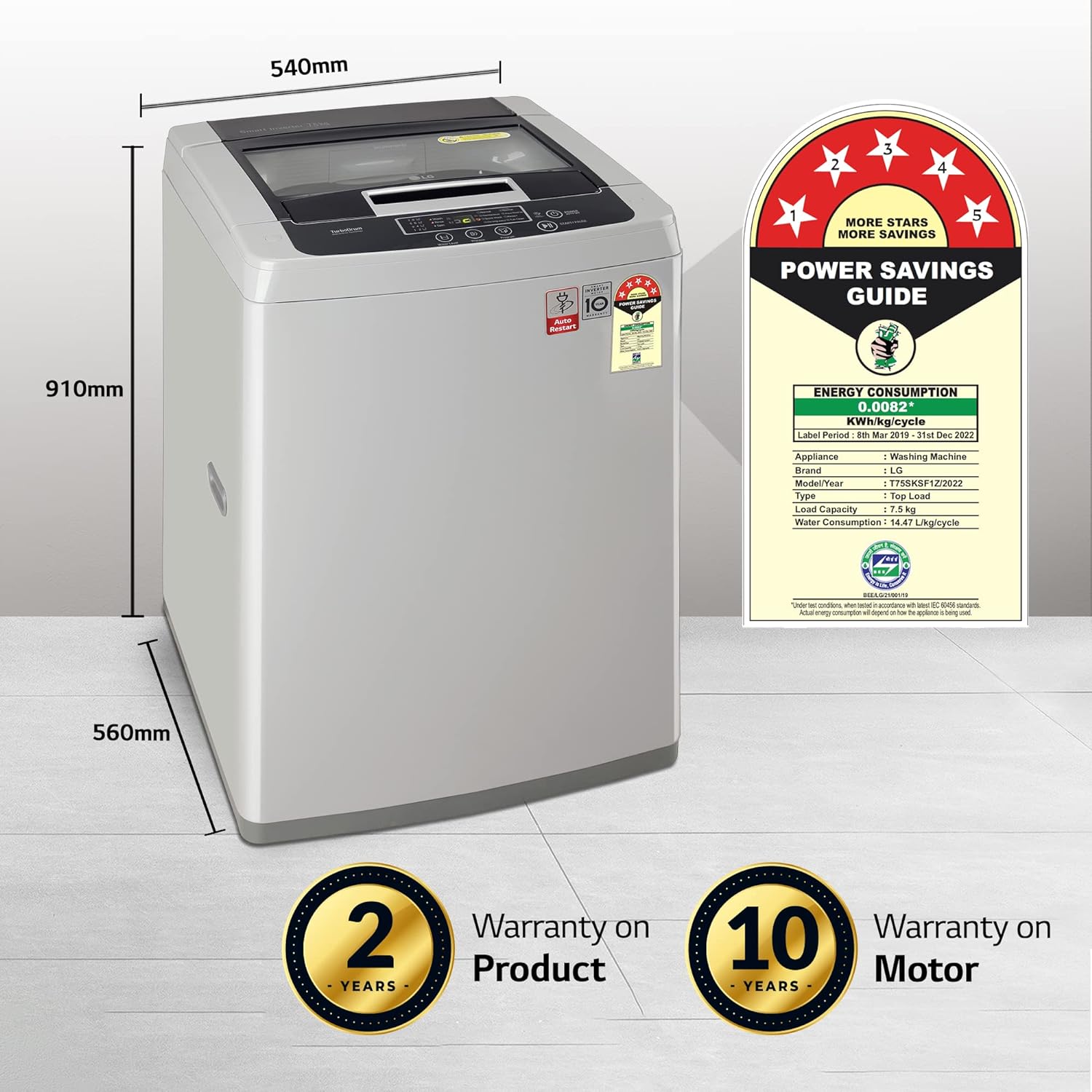 LG T75SKSF1Z 7.5 Kg 5 Star Smart Inverter Fully-Automatic Top Load Washing Machine ( Middle Free Silver, TurboDrum | Smart Motion) - Mahajan Electronics Online