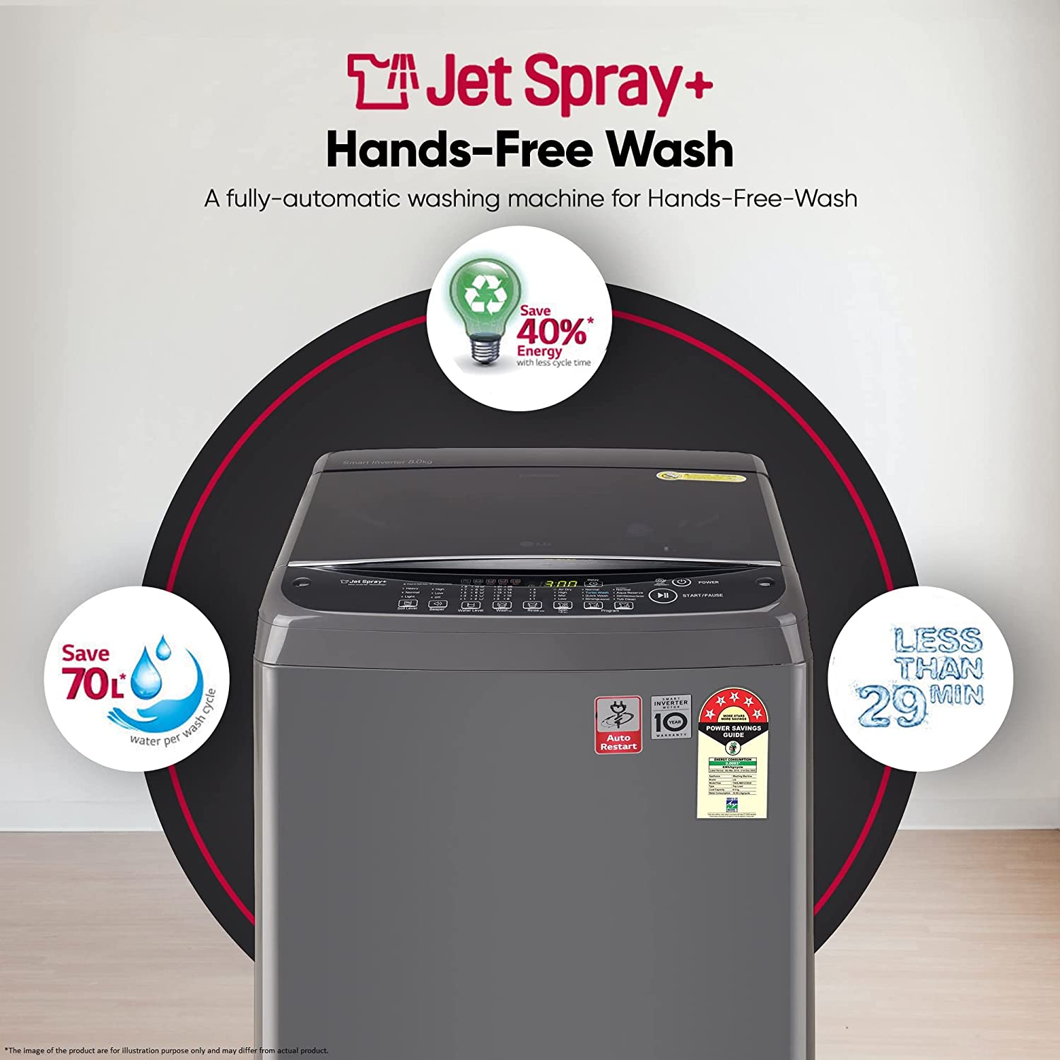 LG 8 Kg 5 Star Inverter TurboDrum Fully Automatic Top Loading Washing Machine (T80AJMB1Z, Jet Spray+, Smart Closing Door, Middle Black) - Mahajan Electronics Online