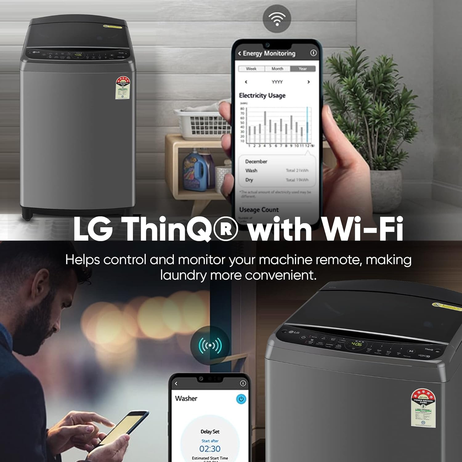 LG THD09NWM 9 Kg 5 Star Inverter Wi-Fi Fully-Automatic Top Loading Washing Machine - Mahajan Electronics Online