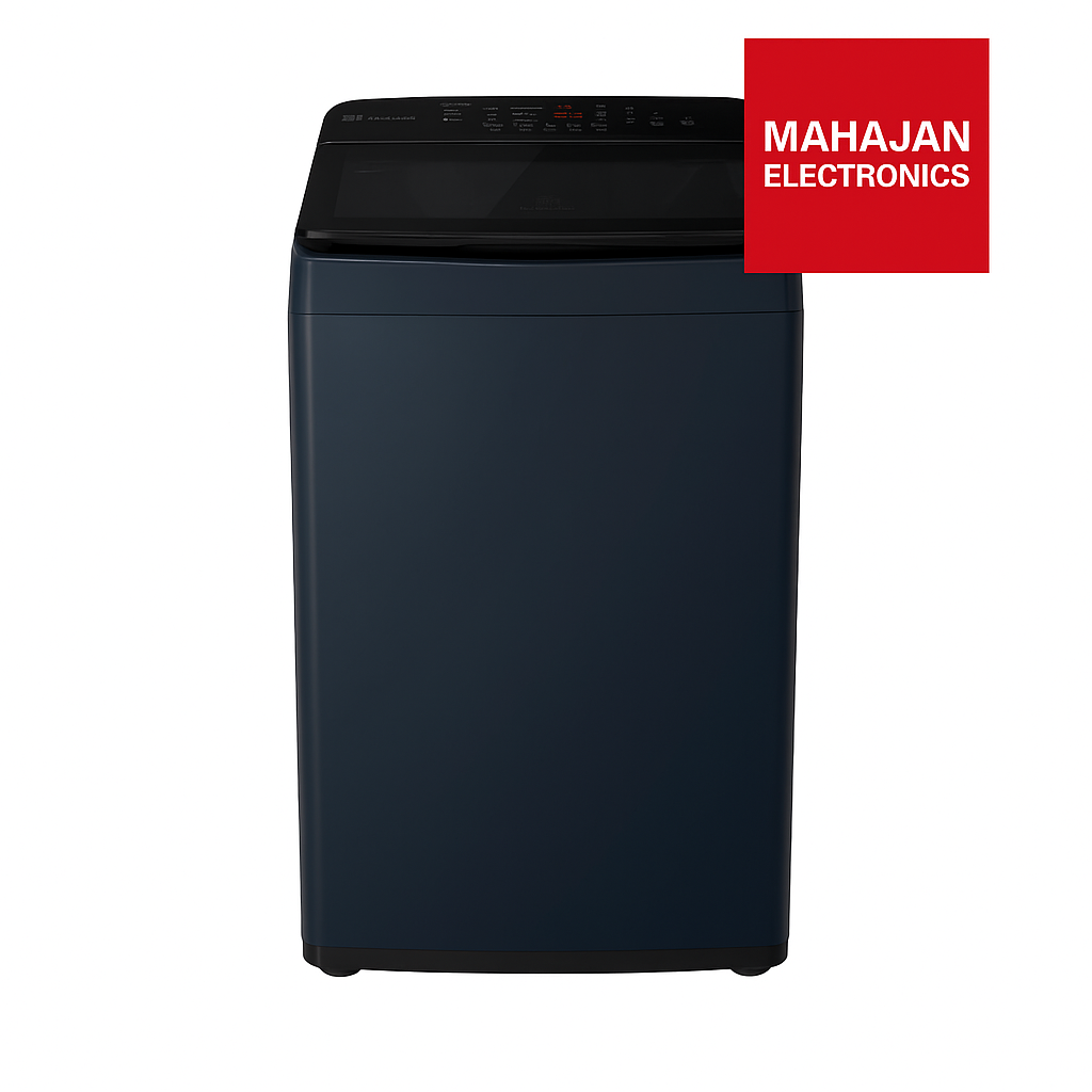 Black washing machine with Mahajan Electronics logo on a white background