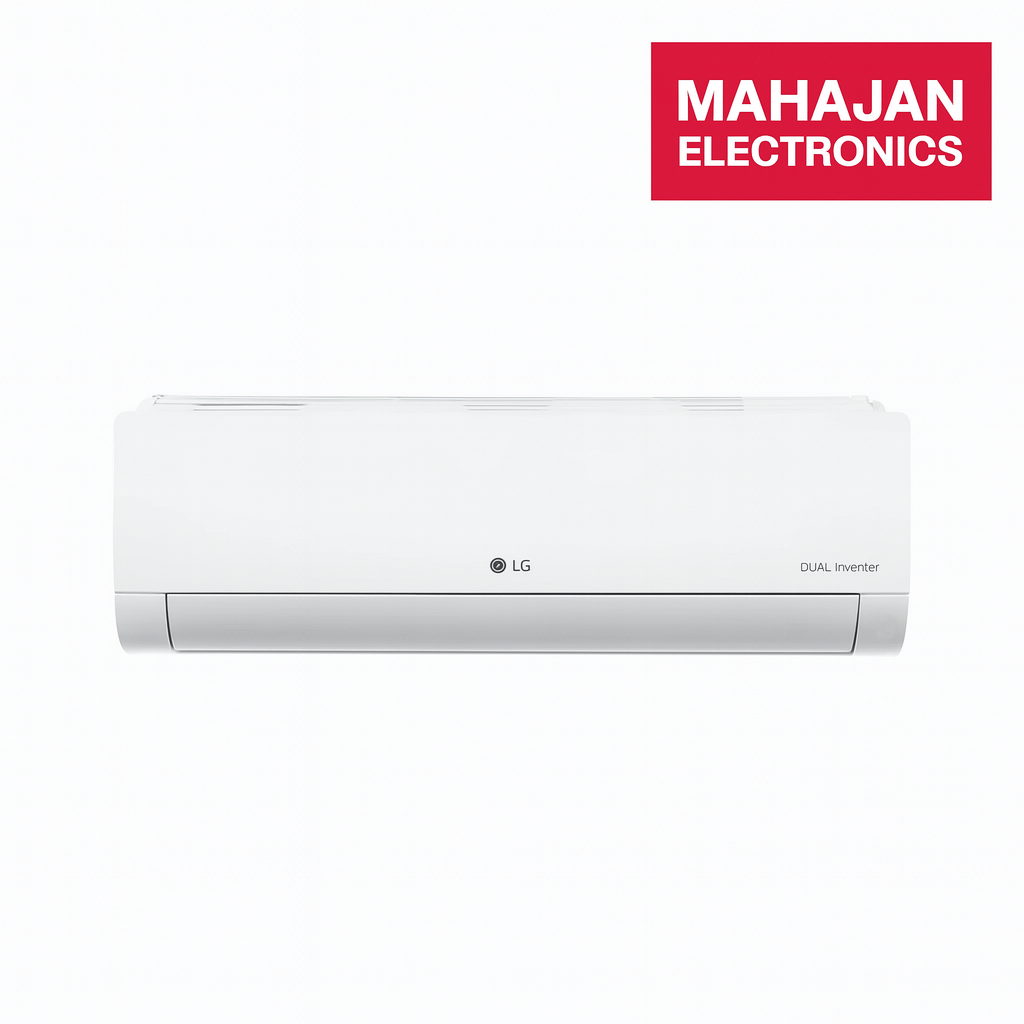 White LG air conditioner with Mahajan Electronics logo on a white background
