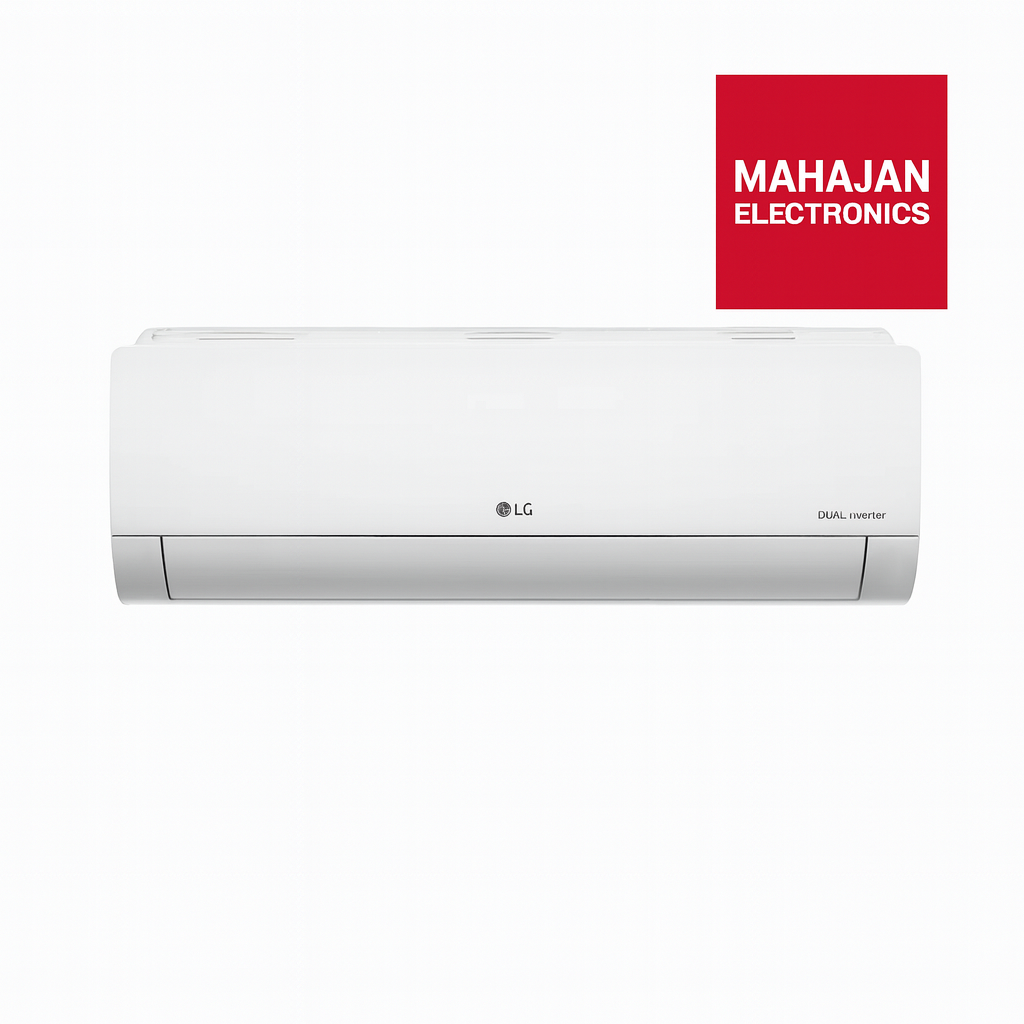 White LG air conditioner with Mahajan Electronics logo on a white background