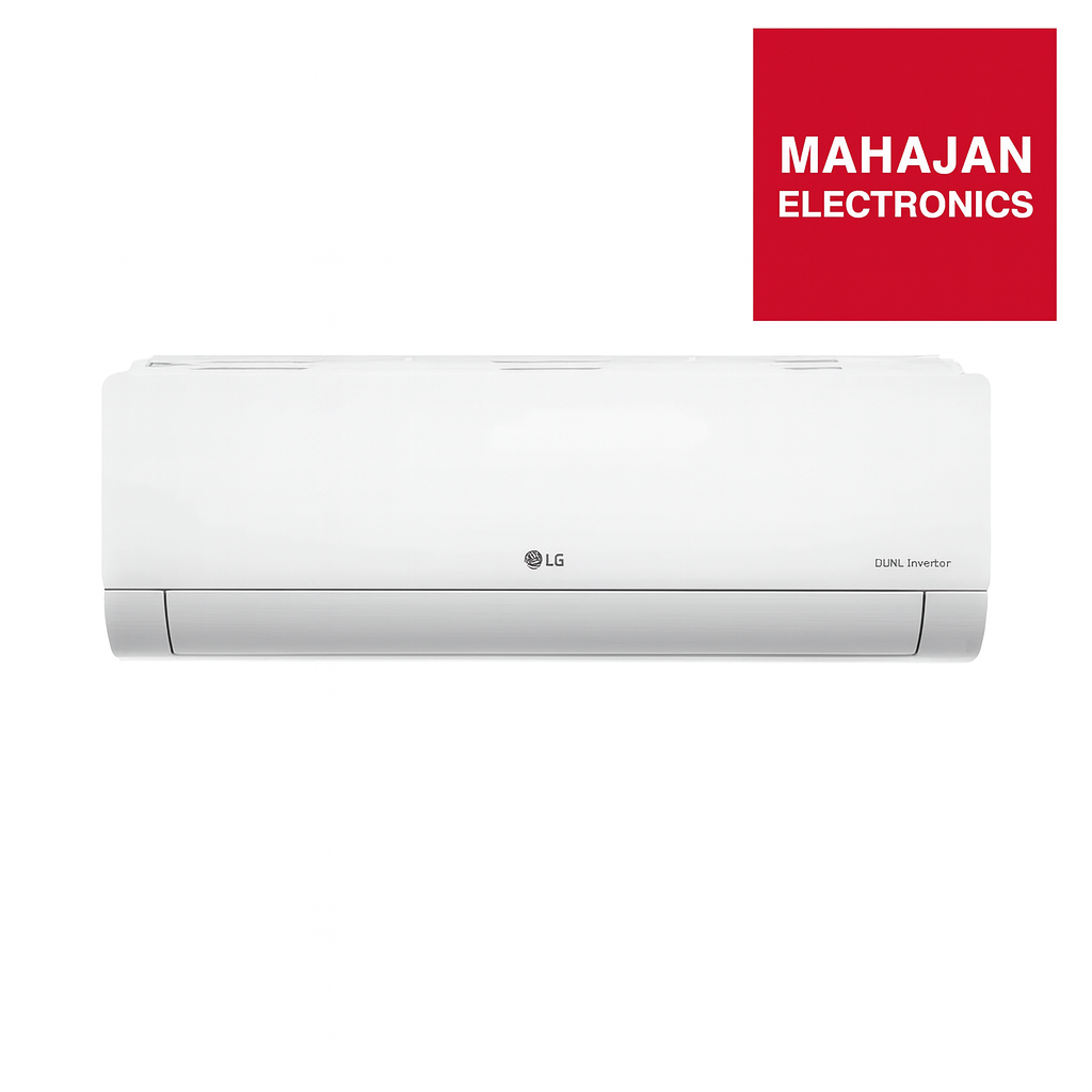 White LG air conditioner with Mahajan Electronics logo on a white background
