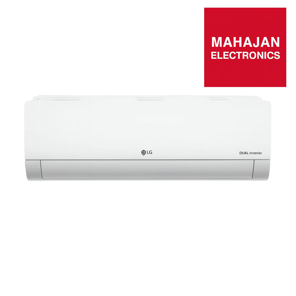 White LG air conditioner with Mahajan Electronics logo on a white background
