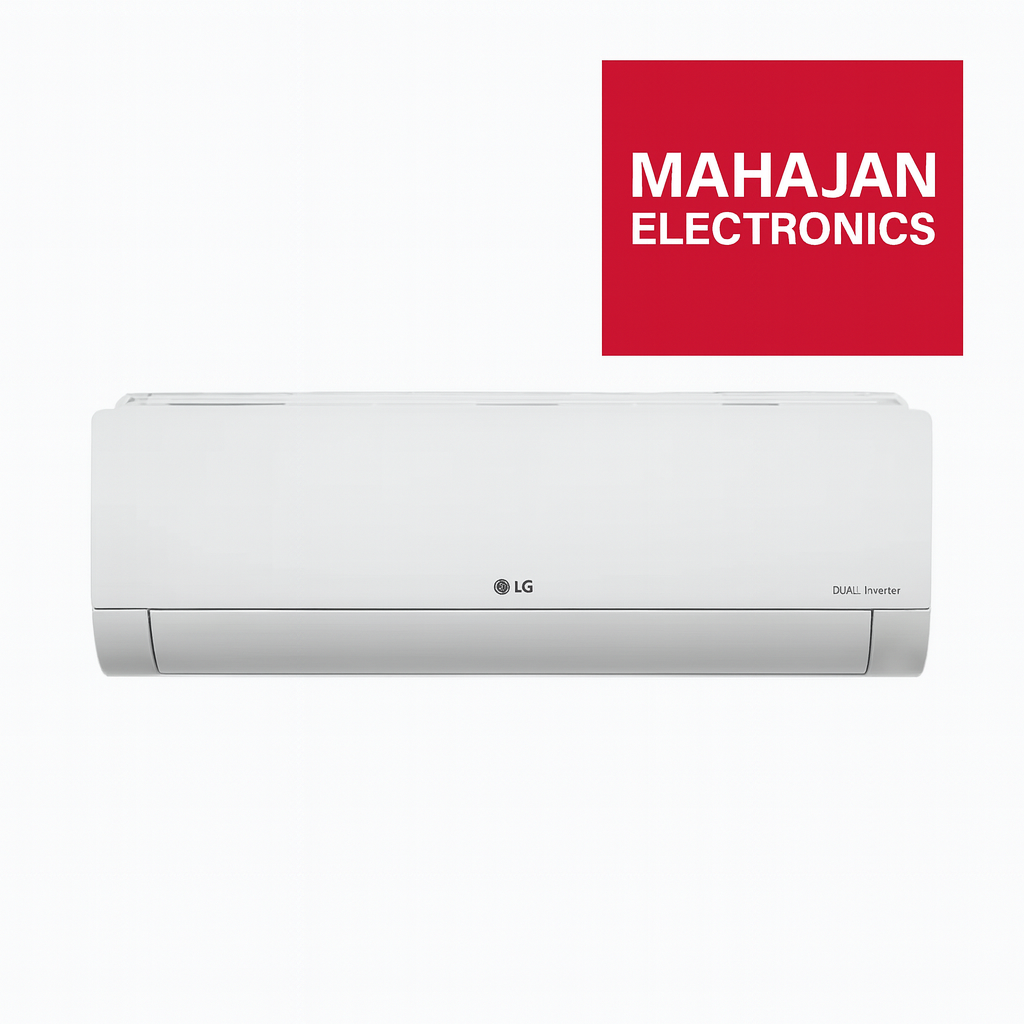 White LG air conditioner with Mahajan Electronics logo on a white background