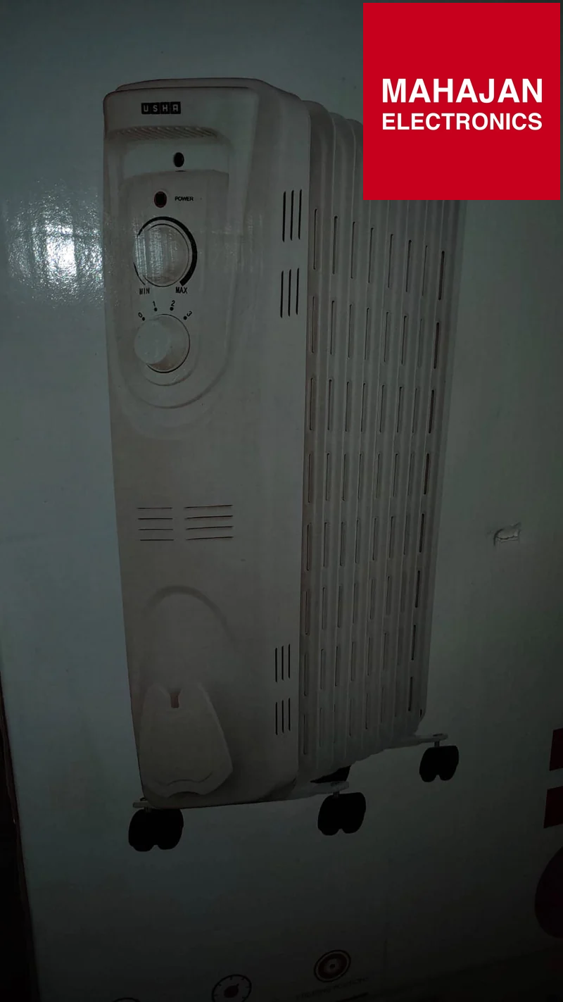 Portable heater on a white background with 'Mahajan Electronics' logo.