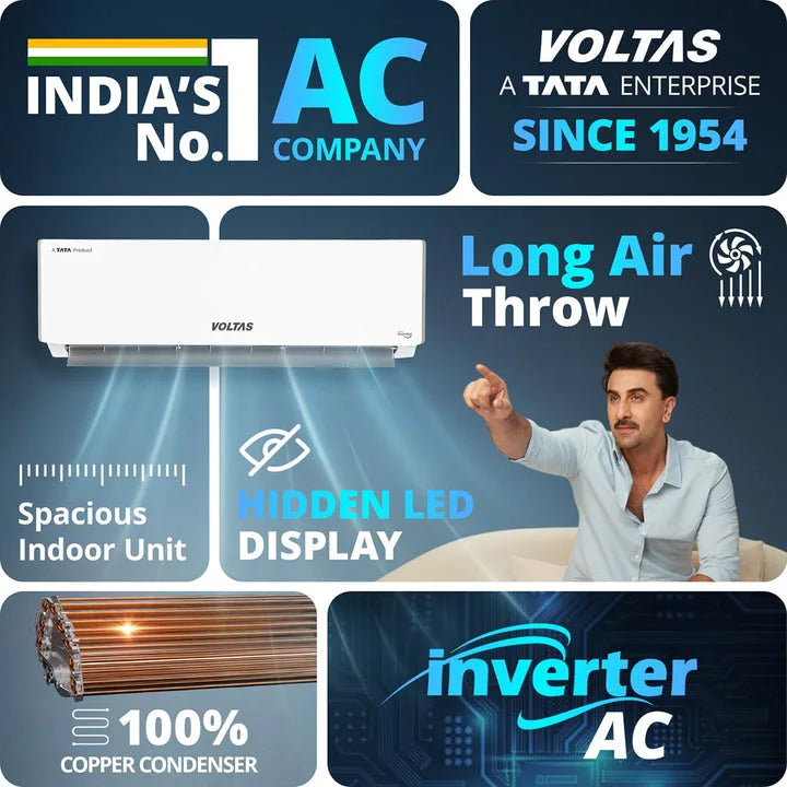Voltas 245INV VACTRA PLUSH 2 Ton 5 Star Inverter Split AC (2026 Series)-Made in india-Online Mahajan Electronics