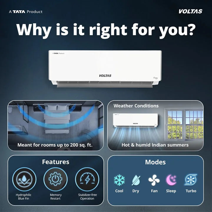 Voltas 245INV VACTRA PLUSH 2 Ton 5 Star Inverter Split AC (2026 Series)-Made in india-Online Mahajan Electronics