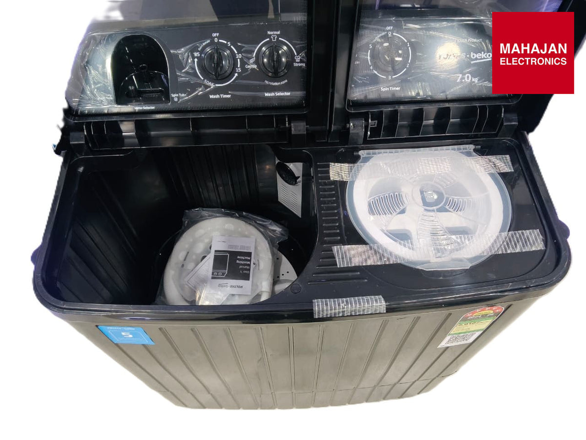 VOLTAS BEKO WTT70DLIM/BKSSBK4GTD 7 Kg 5 Star Semi-Automatic Top Loading Washing Machine (WTT70DLIMBKSSBK4) - Online Mahajan Electronics