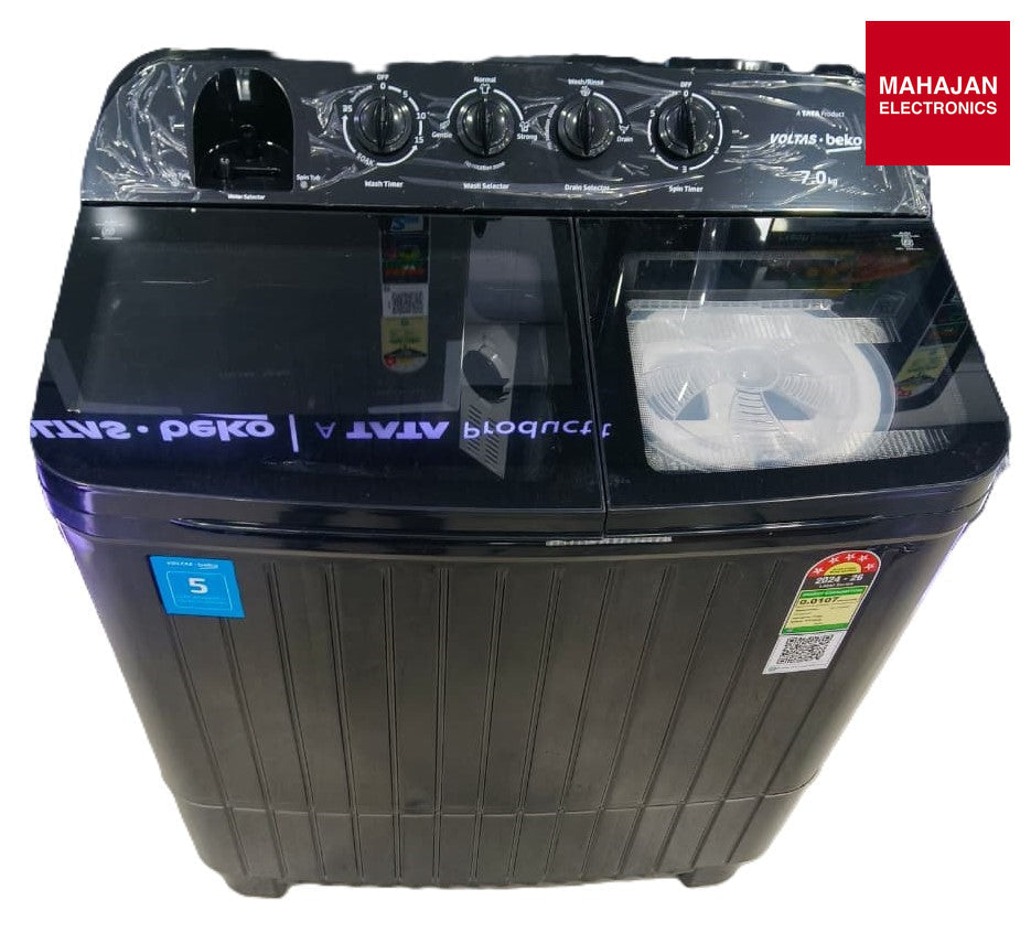 VOLTAS BEKO WTT70DLIM/BKSSBK4GTD 7 Kg 5 Star Semi-Automatic Top Loading Washing Machine (WTT70DLIMBKSSBK4) - Online Mahajan Electronics