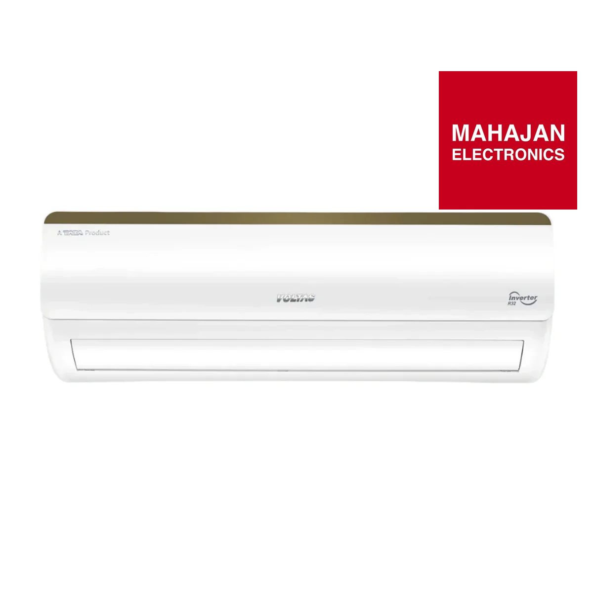 White air conditioner with Mahajan Electronics logo on a white background