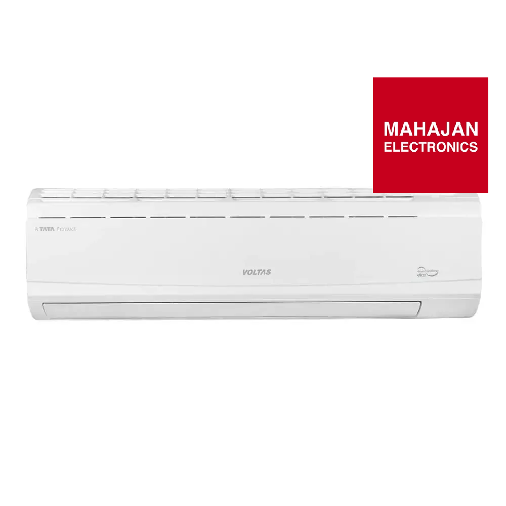 White air conditioner with Mahajan Electronics logo on a white background