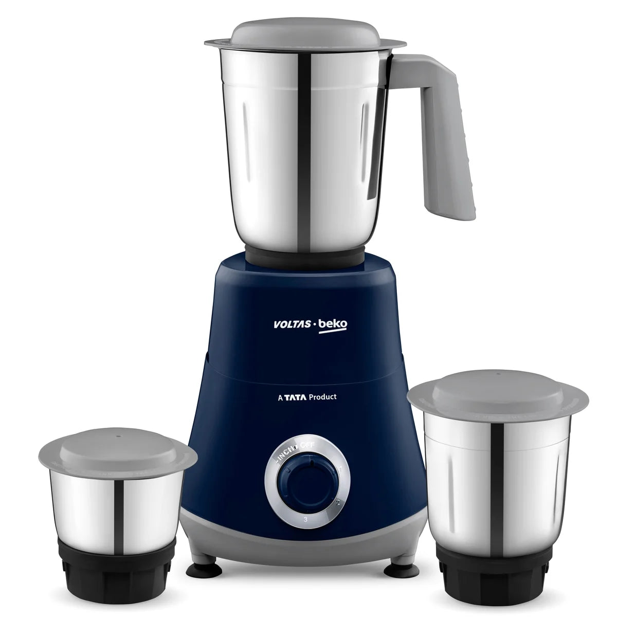 Voltas Beko 500W Mixer Grinder (G5003HP-DB, Blue) | 3 Jars | 20,000 RPM | Stainless Steel Blades | Compact Design- Online Mahajan Electronics