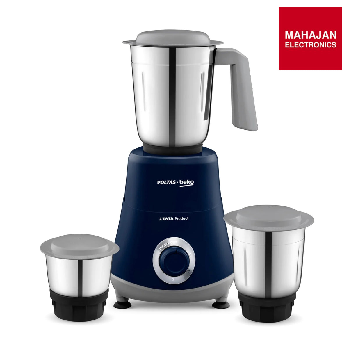 Voltas Beko 500W Mixer Grinder (G5003HP-DB, Blue) | 3 Jars | 20,000 RPM | Stainless Steel Blades | Compact Design- Online Mahajan Electronics