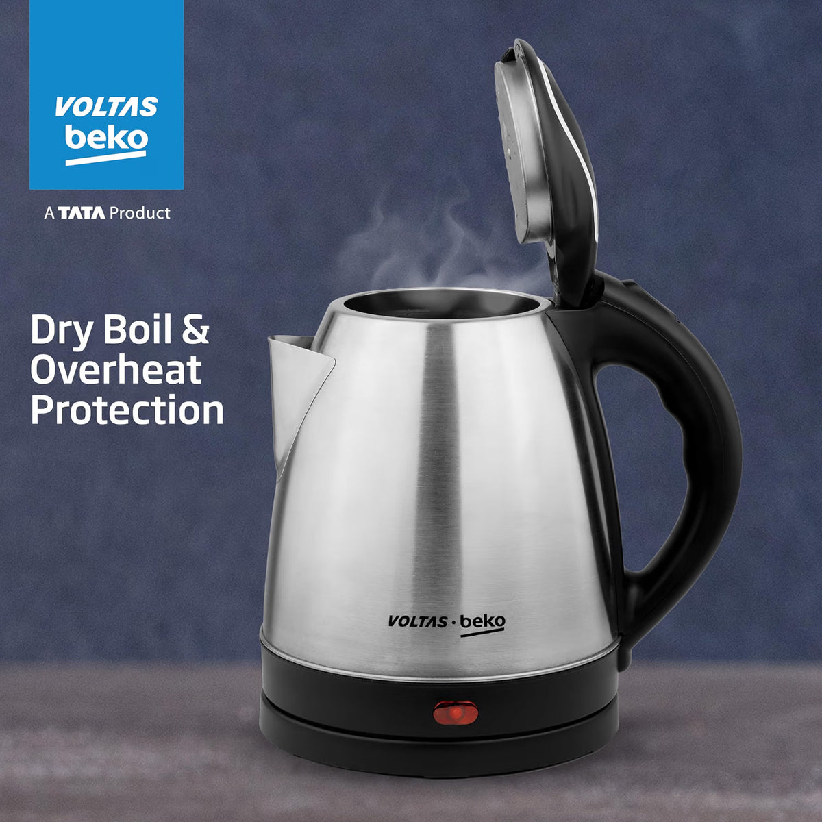 Voltas Beko K135X15H-SL 1.5 L Electric Kettle | 1350W Fast Boil | Stainless Steel | Auto Cut-Off &amp; Dry-Boil Protection | Silver-Online Mahajan Electronics