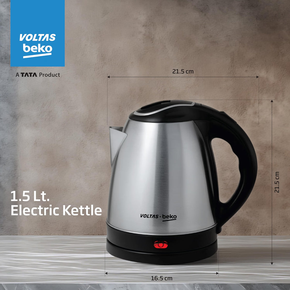 Voltas Beko K135X15H-SL 1.5 L Electric Kettle | 1350W Fast Boil | Stainless Steel | Auto Cut-Off &amp; Dry-Boil Protection | Silver-Online Mahajan Electronics