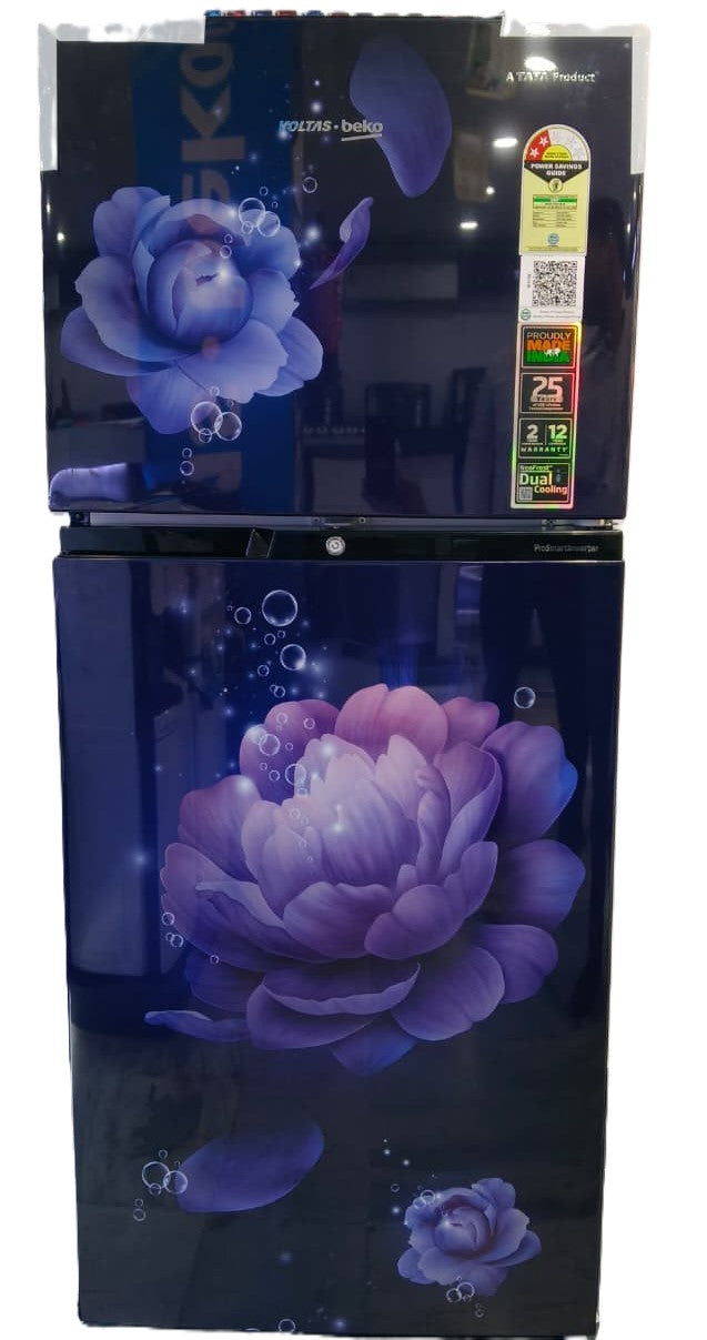 Voltas Beko RFF270C/2WPV10RBBD 230 L 2 Star Frost Free Double Door Refrigerator | Neo Frost Dual Cooling | ProSmart Inverter Compressor | Blossom Blue – Buy Online at Mahajan Electronics