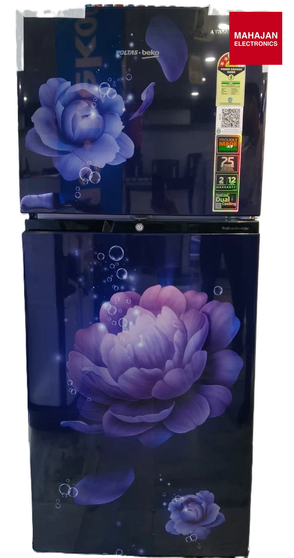 Voltas Beko RFF270C/2WPV10RBBD 230 L 2 Star Frost Free Double Door Refrigerator | Neo Frost Dual Cooling | ProSmart Inverter Compressor | Blossom Blue – Buy Online at Mahajan Electronics
