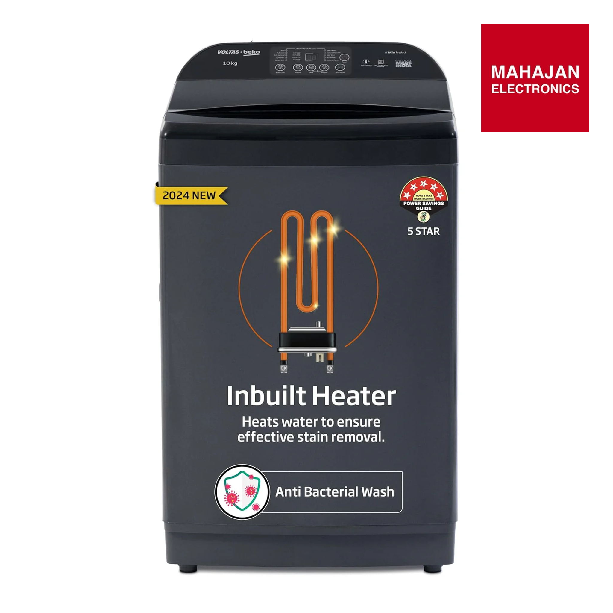 Voltas Beko WTL1006UEAH/DPBOHD 10 Kg 5 Star Fully Automatic Top Load Washing Machine with Inbuilt Heater – Dark Grey Mahajan Electronics online
