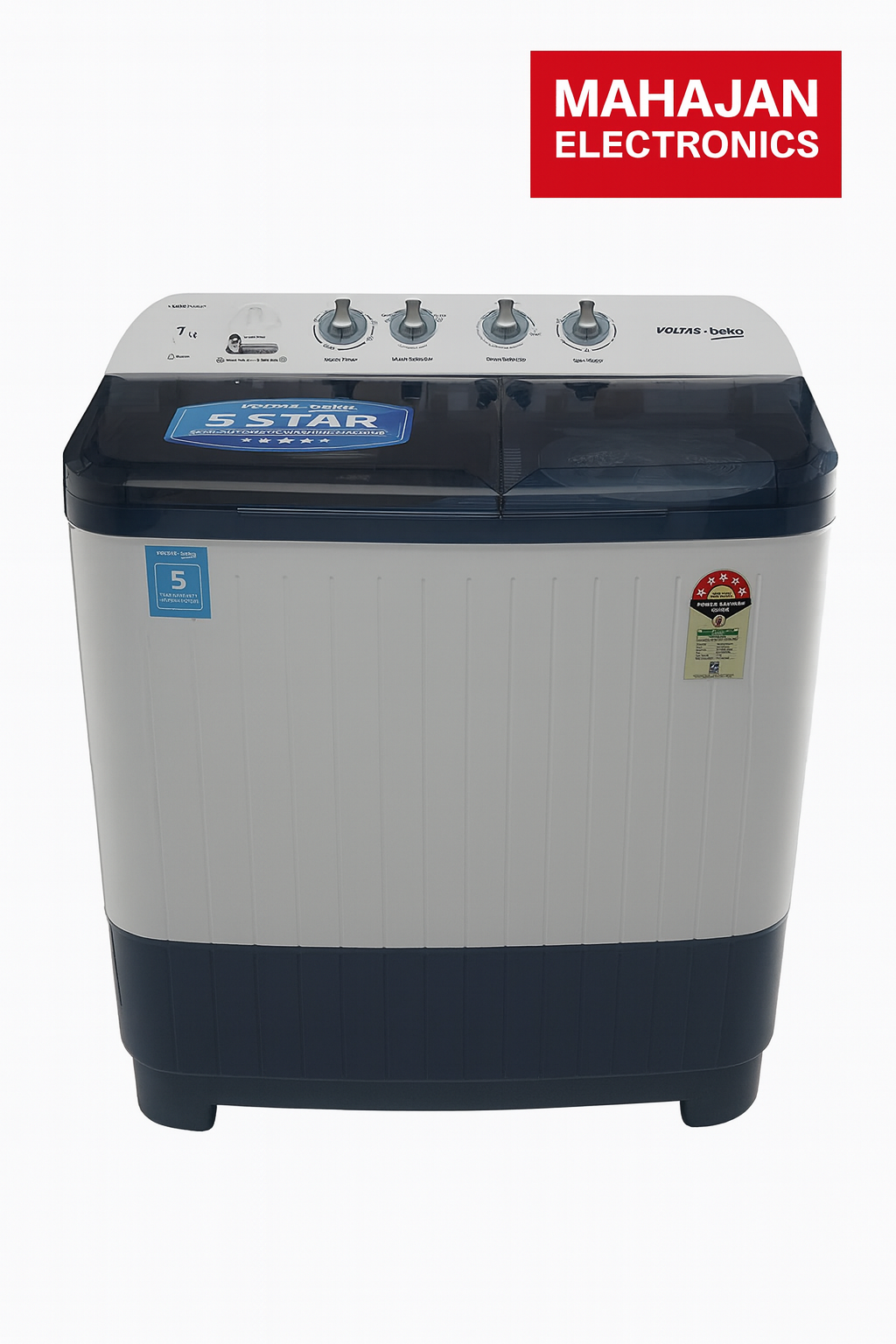 Voltas Beko WTT70DBLT 7 kg Semi-Automatic Top Loading Washing Machine Appliance, Double Waterfall (Sky Blue)