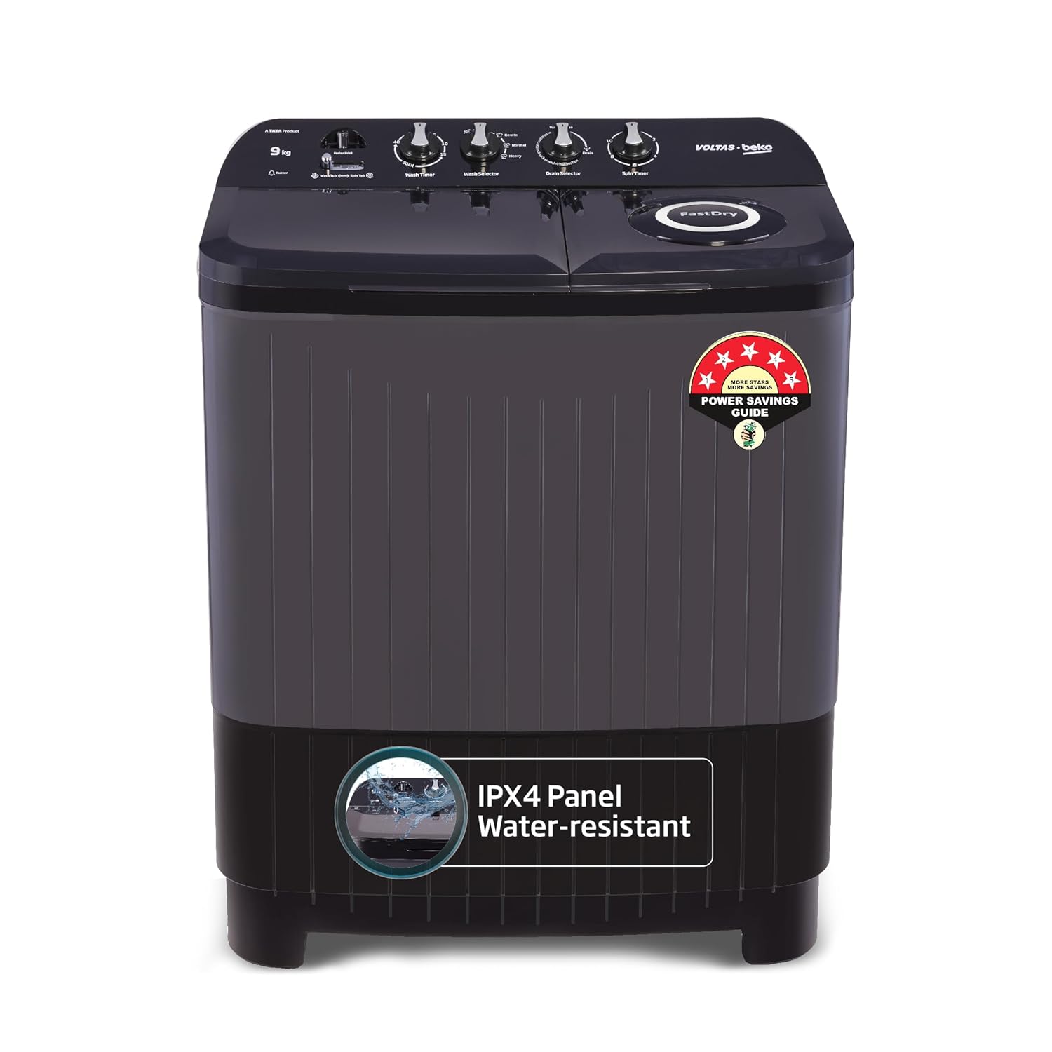 Voltas beko WTT90UDX/BKGR4KGTD Tata Product 9 kg 5 Star Semi-Automatic Twin Tub Top Load Washing Machine, (Special Pulsator wash Method) Black Mahajan Electronics Online