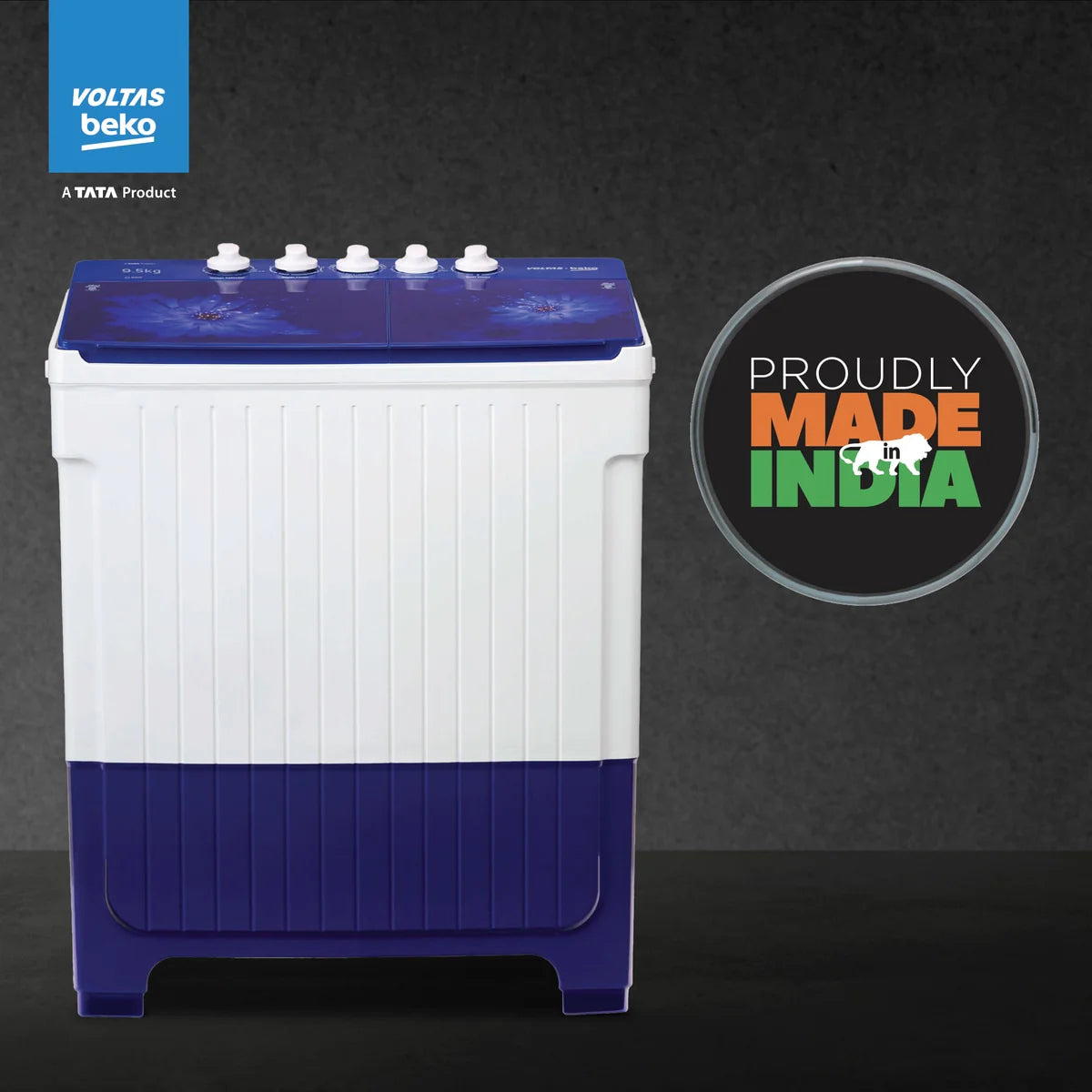 Voltas Beko WTT95UAA/BLSSWH5GFD 9.5 Kg Semi Automatic Top Load Washing Machine | 5 Star | Super Wave Pulsator | Color Blue-Online Mahajan Electronics