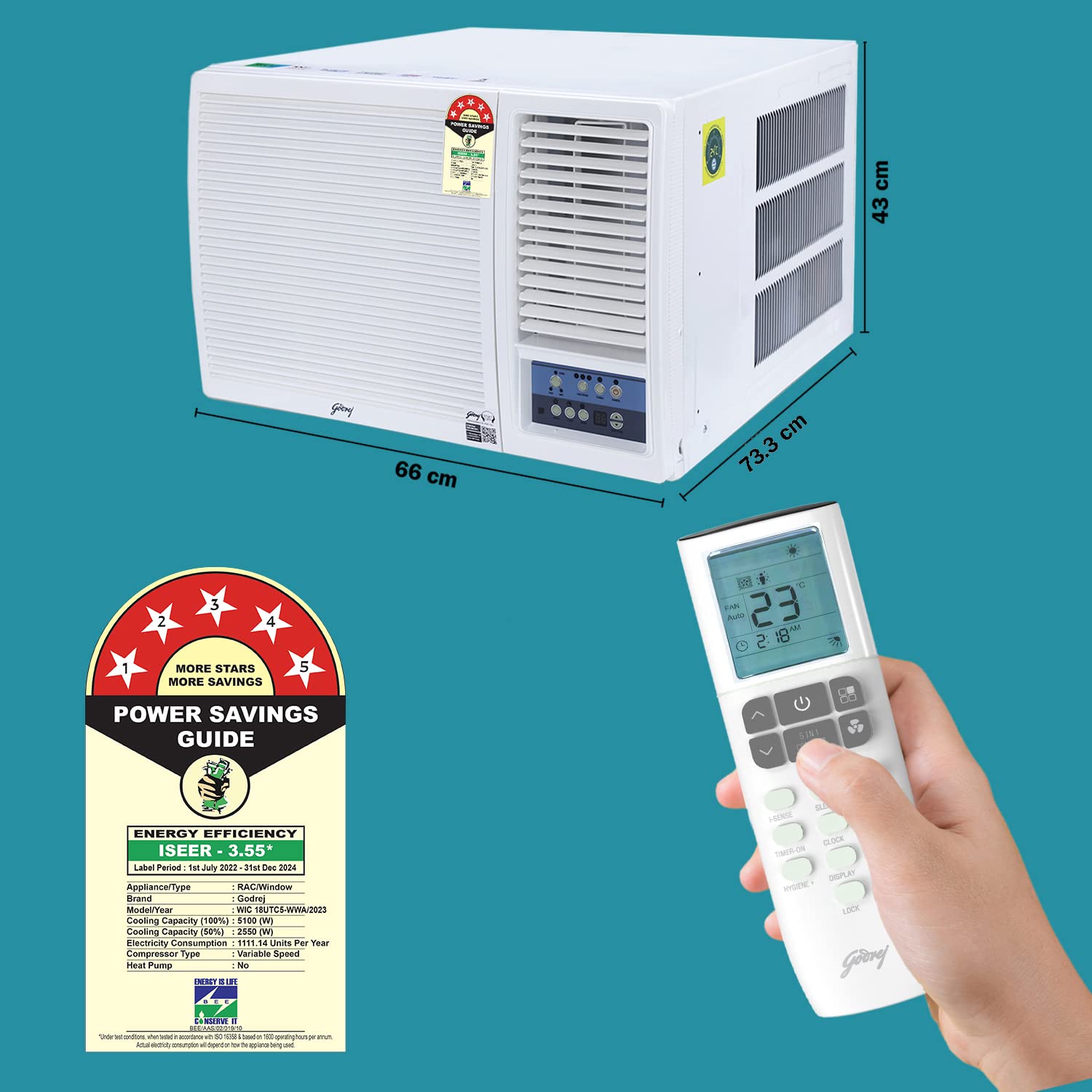 Godrej WIC 18UTC5 WWA 1.5 Ton 5 Star turbo Mode, Inverter Window AC, 2023 Model - Mahajan Electronics Online