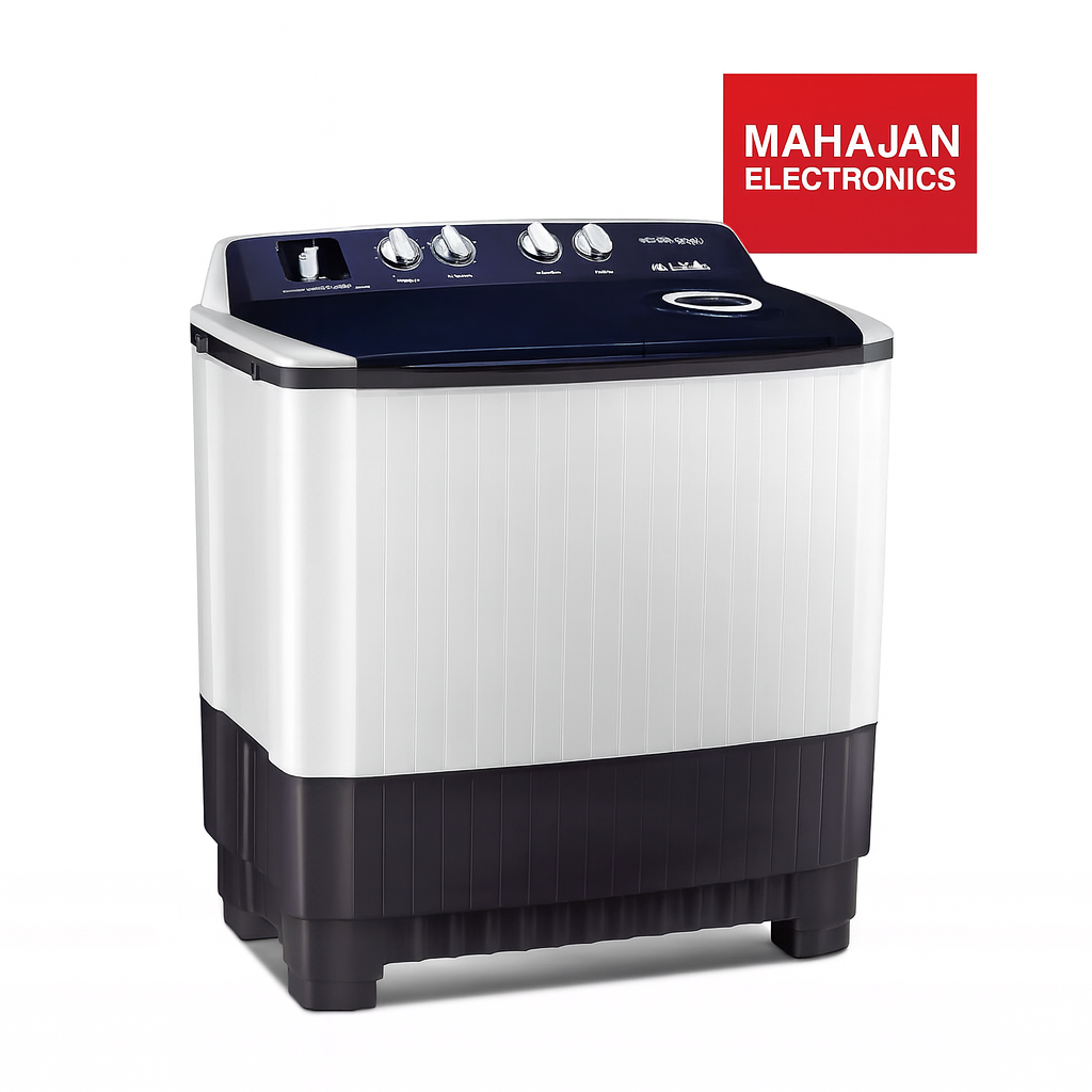 Washing machine with Mahajan Electronics logo on a white background