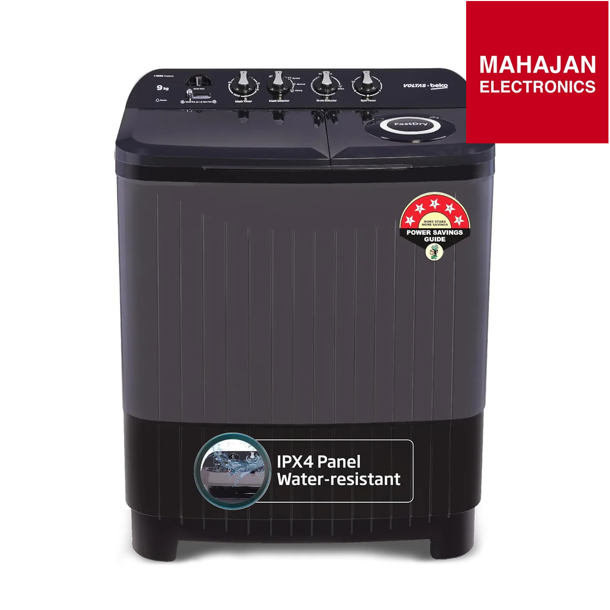 Voltas beko WTT90UDX/BKGR4KGTD Tata Product 9 kg 5 Star Semi-Automatic Twin Tub Top Load Washing Machine, (Special Pulsator wash Method) Black Mahajan Electronics Online