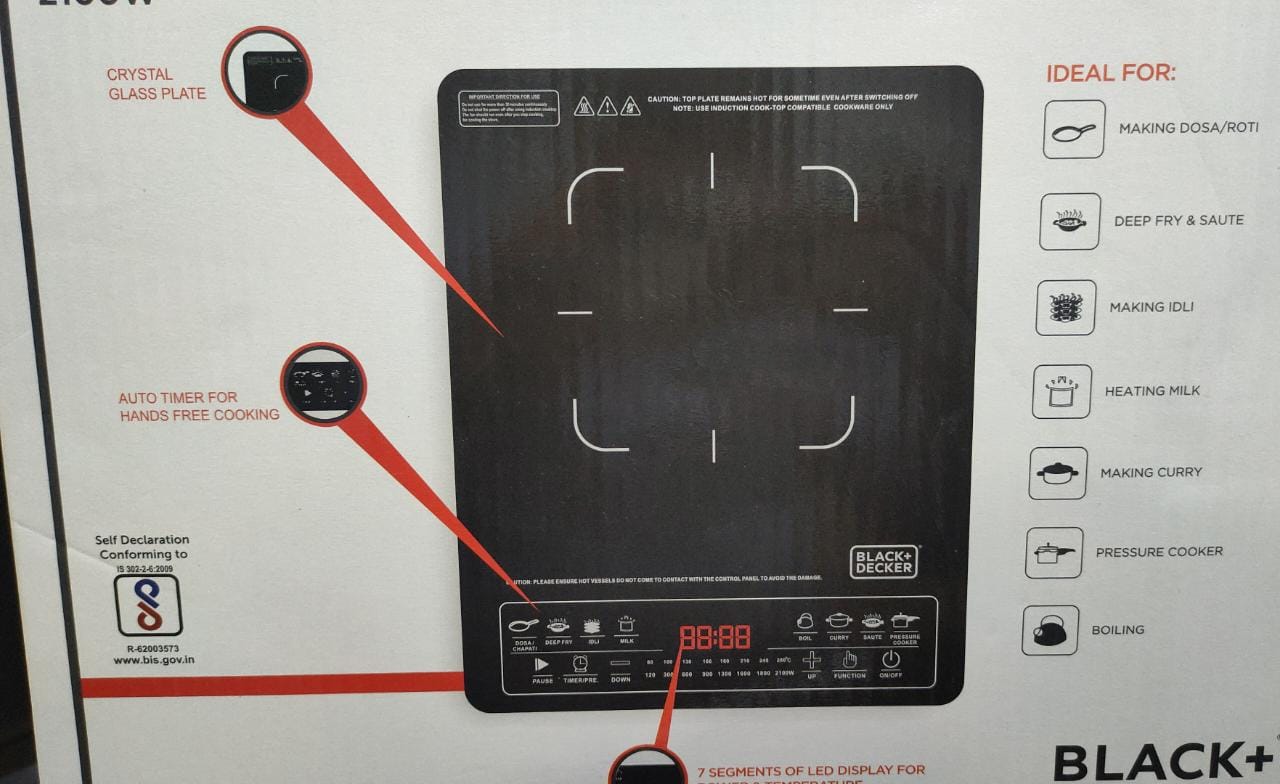 Black & Decker BXIC0101IN Induction Cooktop (Black, Touch Panel) - Mahajan Electronics Online