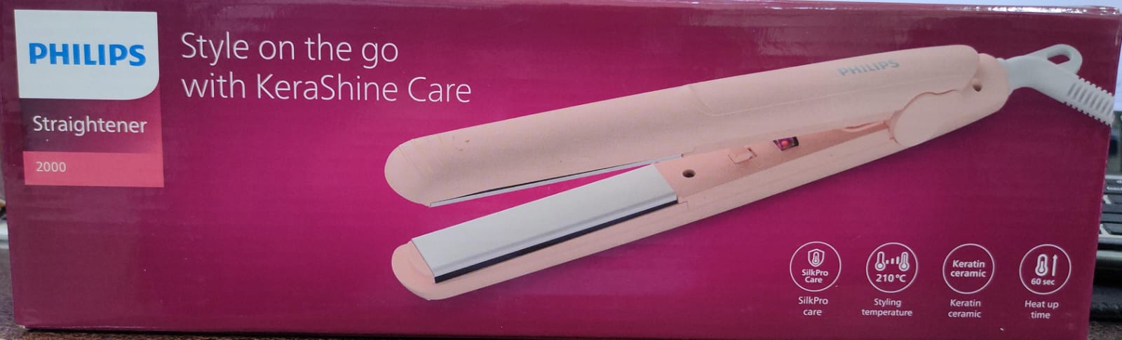 Philips BHS286/00 Kera Shine Straightener (Cream Pink)